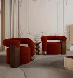 Sabrina Curved Velvet Wooden Luxurious Lounge Chair