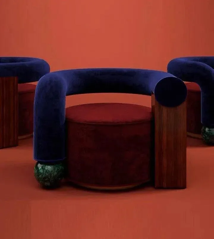 Sabrina Curved Velvet Wooden Luxurious Lounge Chair