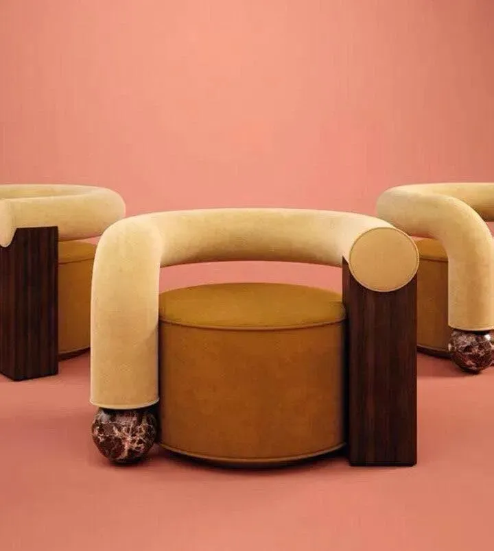Sabrina Curved Velvet Wooden Luxurious Lounge Chair
