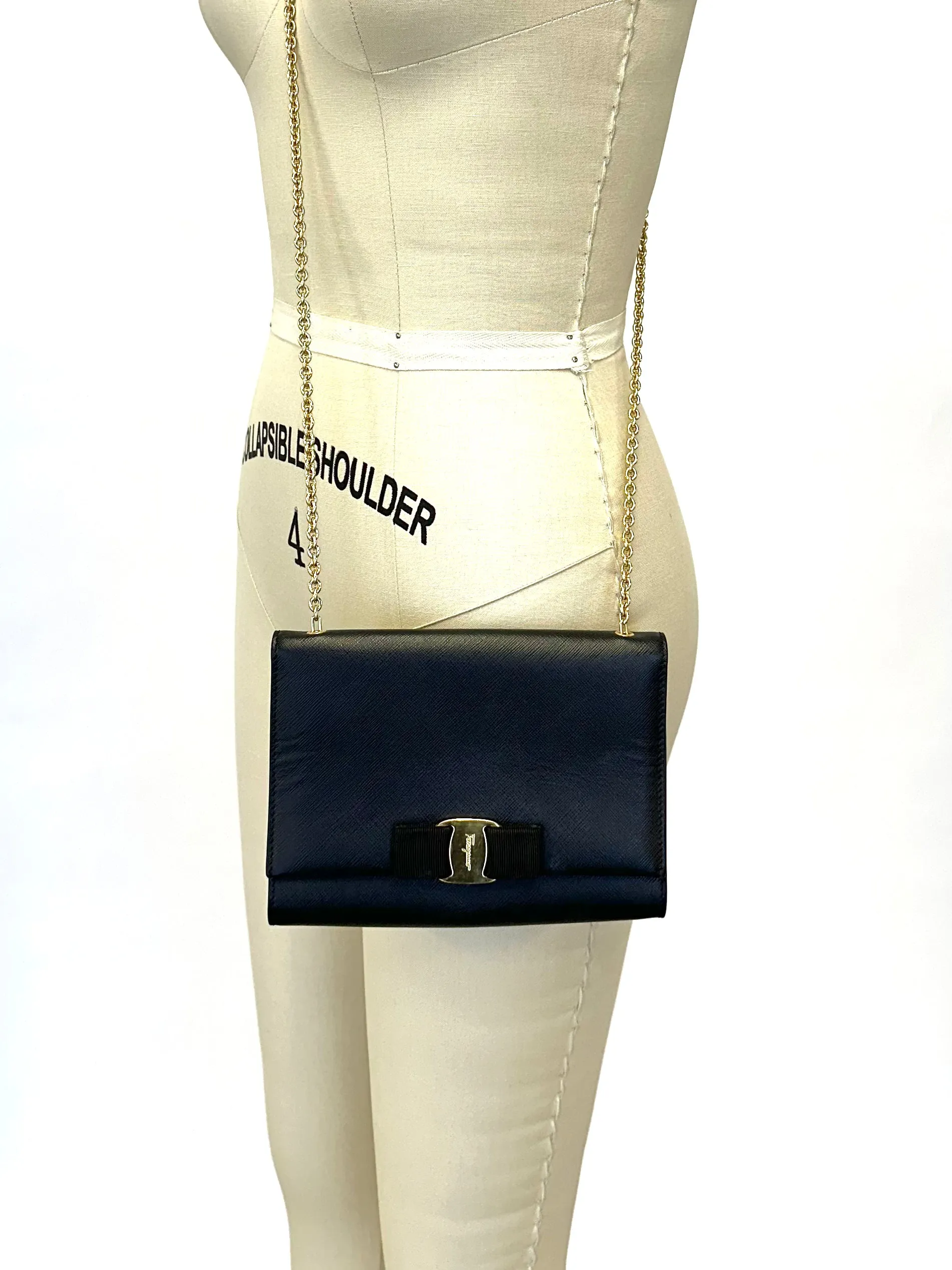 Salvatore Ferragamo Vara Leather Bow & Chain Crossbody Bag