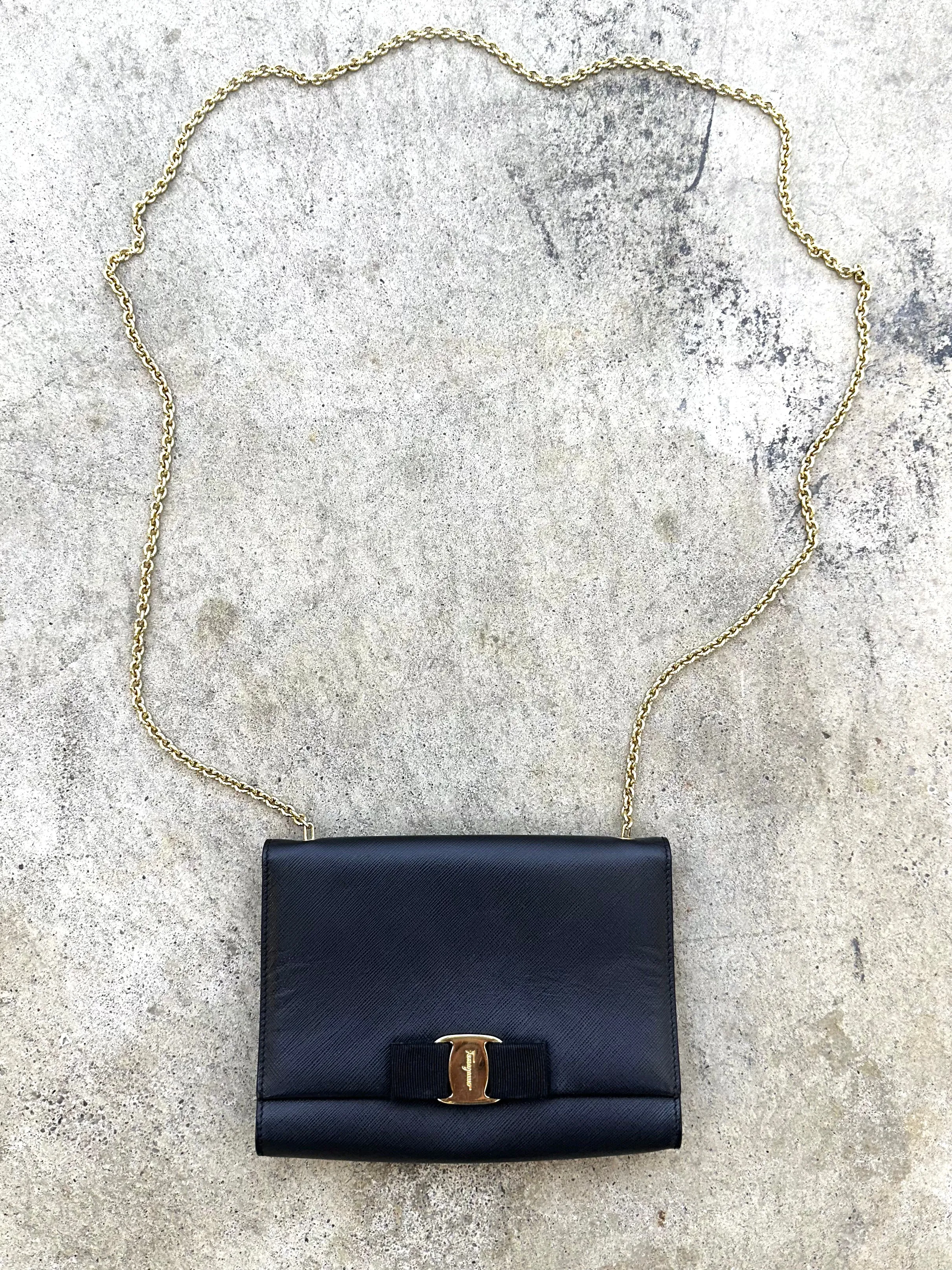Salvatore Ferragamo Vara Leather Bow & Chain Crossbody Bag