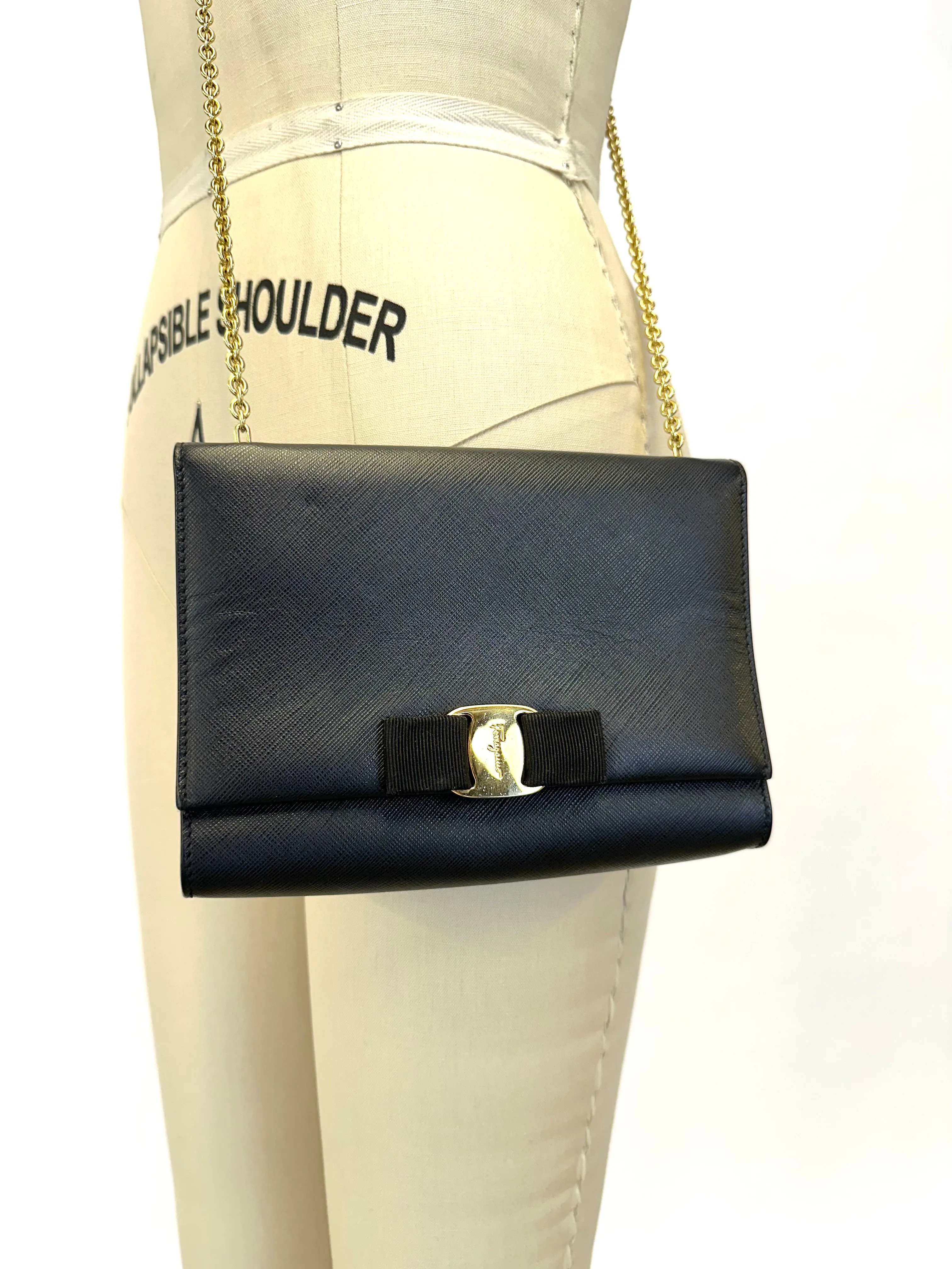 Salvatore Ferragamo Vara Leather Bow & Chain Crossbody Bag