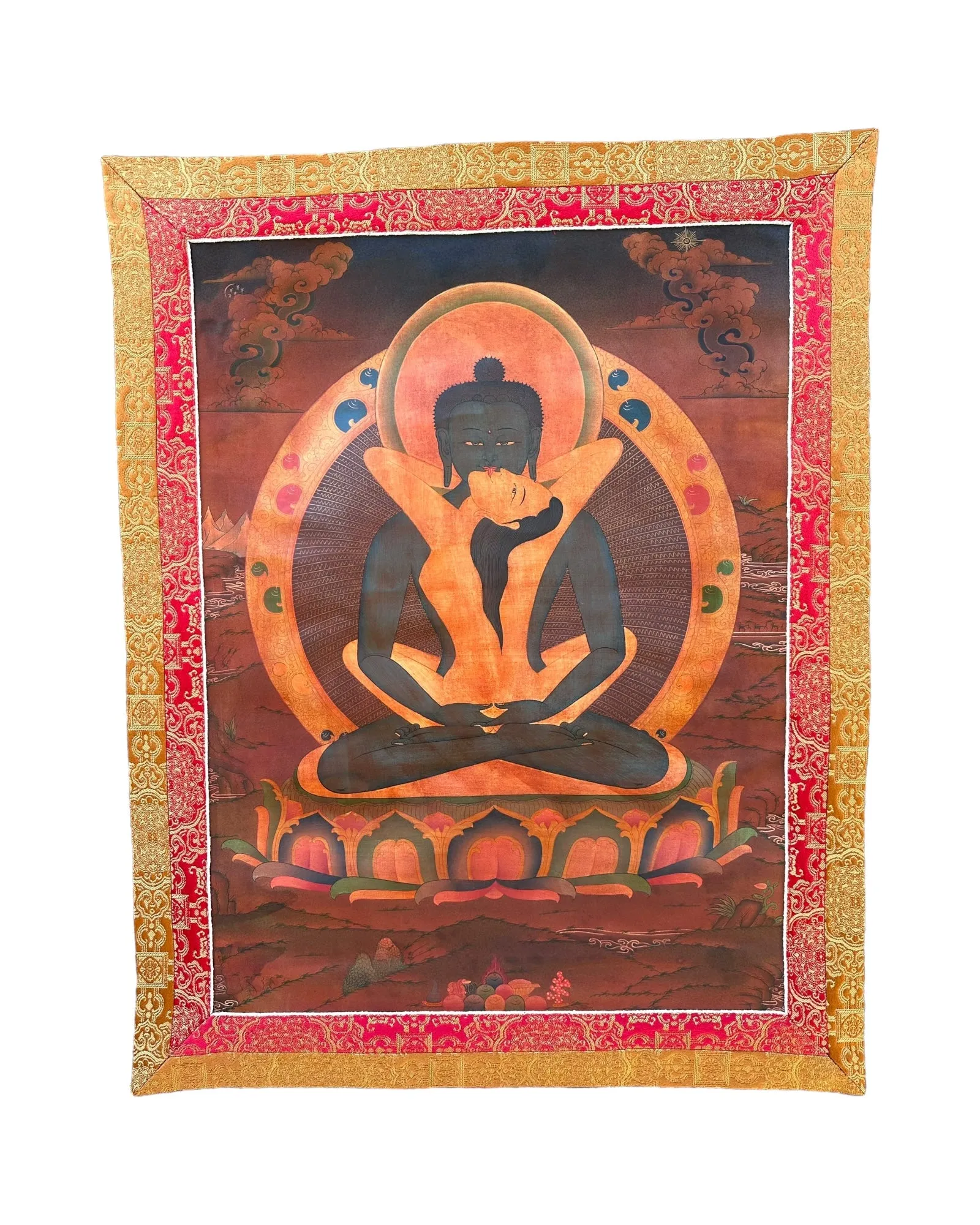 Samantabadra with Consort Handpainted silk thangka