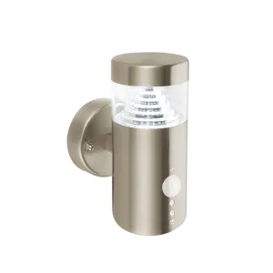 Saxby 92533 Pyramid wall PIR IP44 3.3W Brushed stainless steel & clear pc 3.3W LED module (SMD 2835) Daylight White
