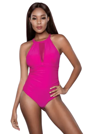 Sexy Aria Ruched and Mesh High Neck Swimsuit