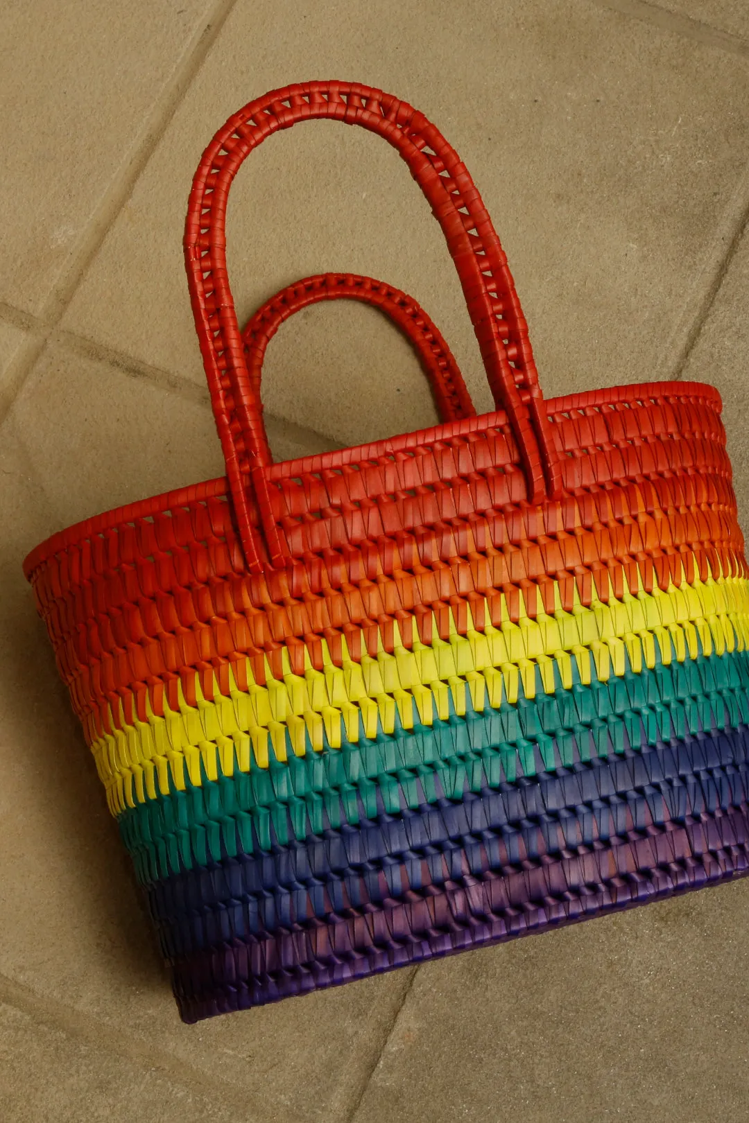 Shopper in Pride Colors, Natural Sundried - Palmera Leaf, Lacquer Finish