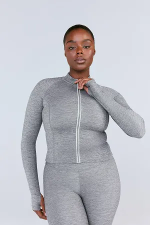 SKINLUXE ZIP THROUGH RUNNING TOP - DARK GREY MARL