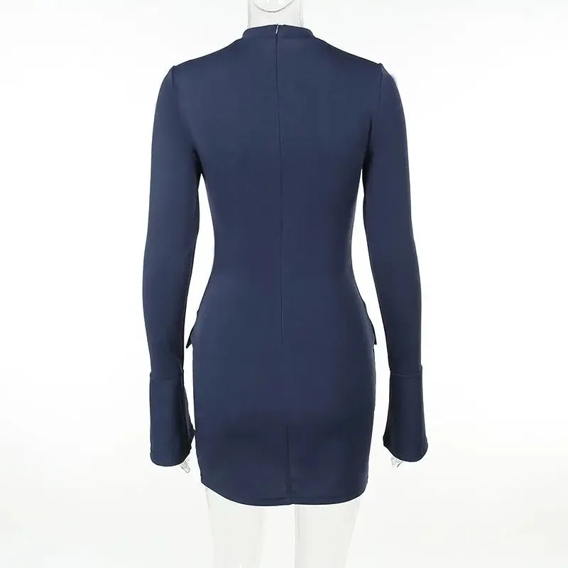 Slim Bodycon Dress - Long Sleeve Pocketed Chic