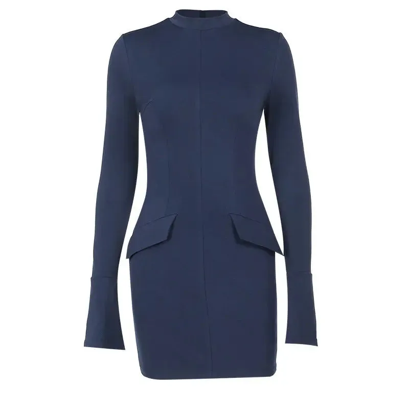 Slim Bodycon Dress - Long Sleeve Pocketed Chic