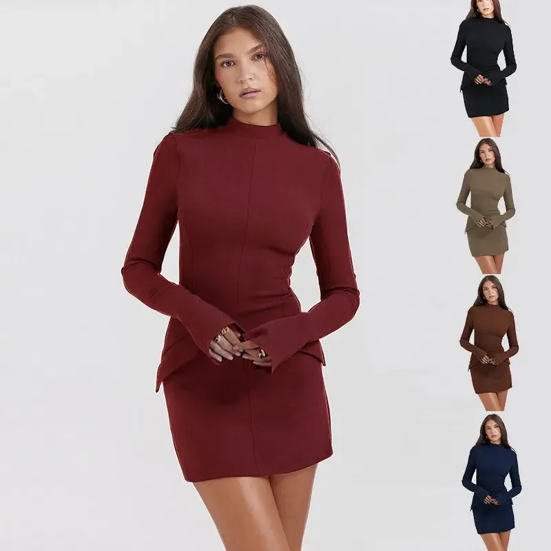 Slim Bodycon Dress - Long Sleeve Pocketed Chic