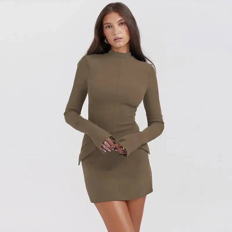 Slim Bodycon Dress - Long Sleeve Pocketed Chic