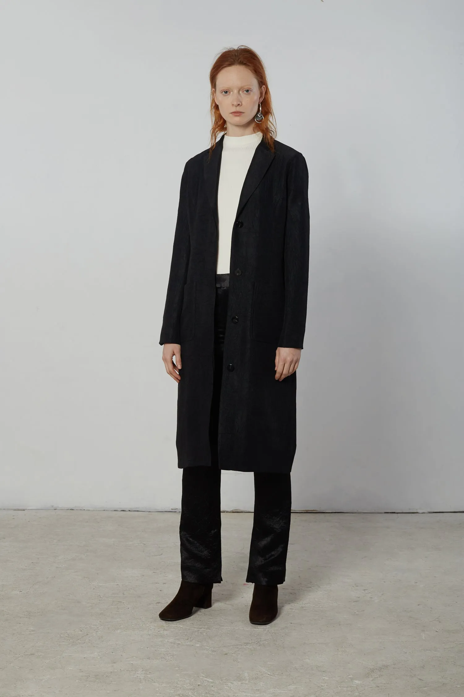 Slit Back Duster with Ring Carabiner - Black