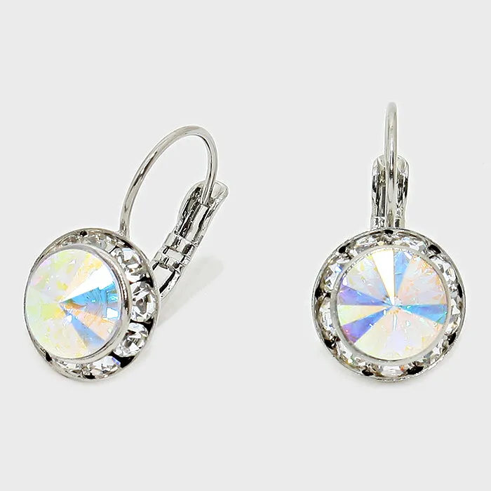 Small AB on Silver Austrian Crystal Stud Earrings | 0.5" | 186259