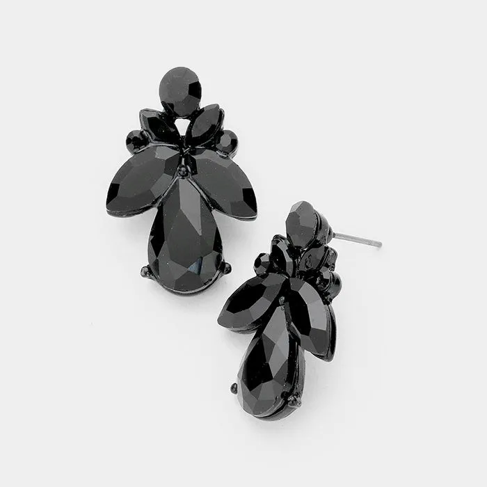 Small Black Crystal Marquise Floral Pageant Earrings | Interview Earrings | 402752