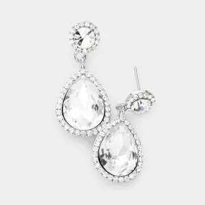 Small Clear Crystal And Rhinestone Trimmed Dangle Earrings on Silver | 468282