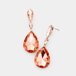 Small Double Peach Crystal Teardrop Earrings  | 434255
