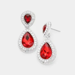 Small Double Teardrop Red Crystal Drop Earrings |  465054