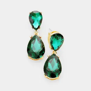 Small Emerald Crystal Double Teardrop Pageant Earrings  | 398861