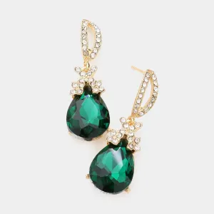 Small Emerald Crystal Teardrop Dangle Earrings  | 590431