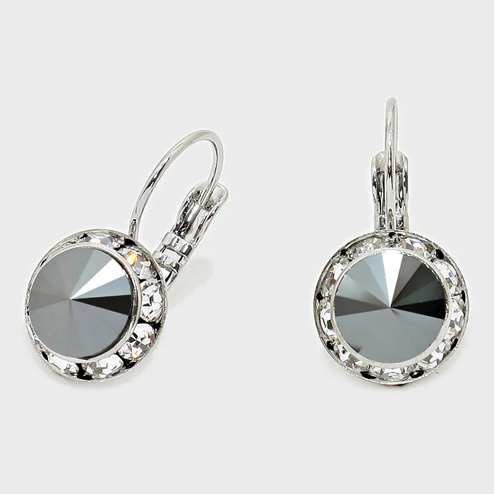 Small Hematite Austrian Crystal Earrings | 0.5" | 186265