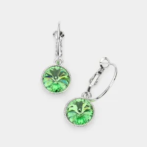 Small Light Green Austrian Crystal Dangle Earrings on Silver | 291532