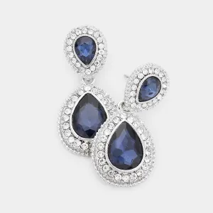 Small Navy Teardrop Crystal Rhinestone Earrings  | 463946