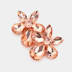 Small Peach Crystal Teardrop and Marquise Stone Cluster Pageant Earrings | 563216