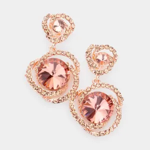 Small Peach Round Stone Accented Pageant Earrings | Interview Earrings | 535196