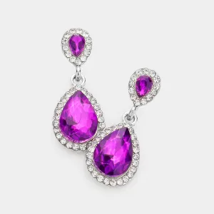 Small Purple Crystal Double Teardrop Earrings | 480143