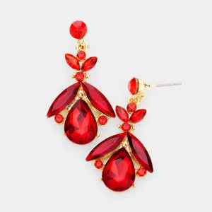Small Red Crystal Abstract Dangle Earrings on Gold | 452319