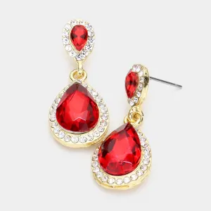 Small Red Crystal Double Teardrop Earrings  | 515260