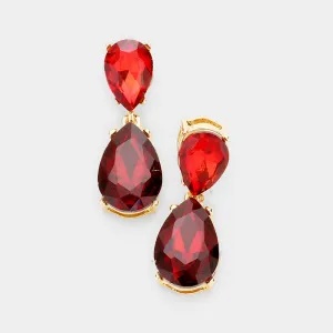 Small Red Crystal Double Teardrop Pageant Earrings  | 398860