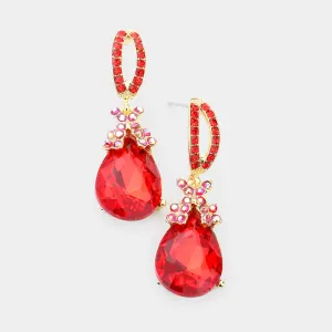 Small Red Crystal Teardrop Dangle Earrings  | 417809
