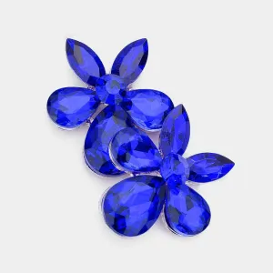 Small Sapphire Crystal Teardrop and Marquise Stone Cluster Pageant Earrings  | 563224