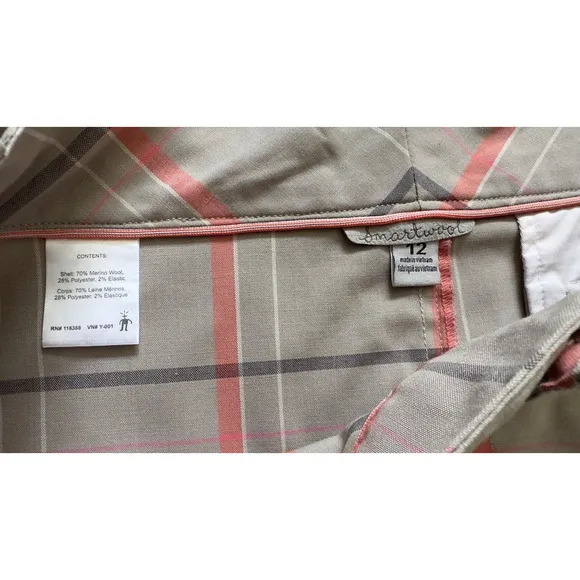 Smartwool Merino Wool Blend Tan &amp; Coral Pink Plaid Mini Skirt Sporty Cargo sz12