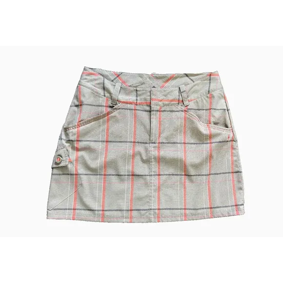Smartwool Merino Wool Blend Tan &amp; Coral Pink Plaid Mini Skirt Sporty Cargo sz12