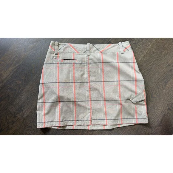 Smartwool Merino Wool Blend Tan &amp; Coral Pink Plaid Mini Skirt Sporty Cargo sz12