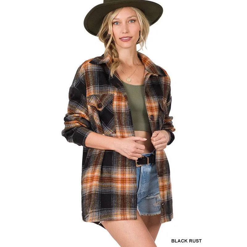 Snuggled Up Shacket in Dark Rust