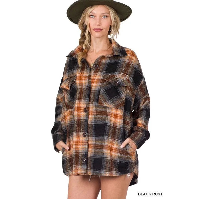 Snuggled Up Shacket in Dark Rust