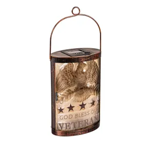 Solar Hand Painted Glass Lantern, God Bless Our Veterans,2sp8583