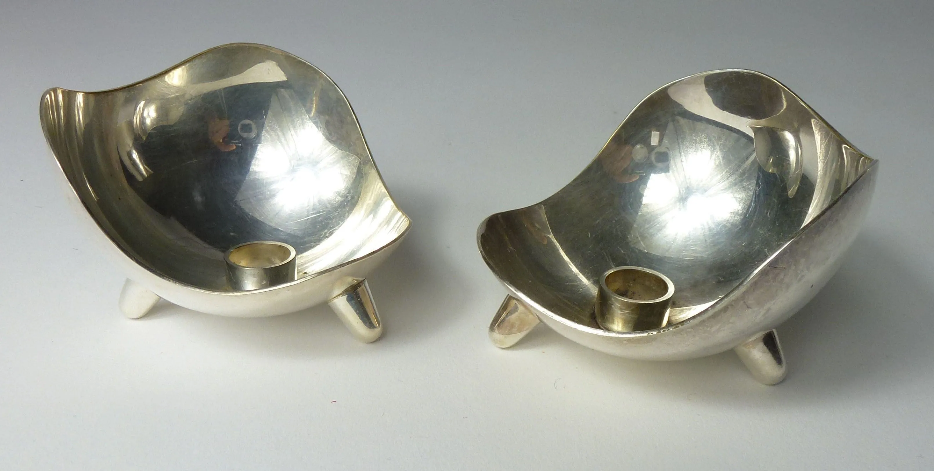 SOLD Danish Mid Century Modern Stainless Steel Candlesticks 1960s