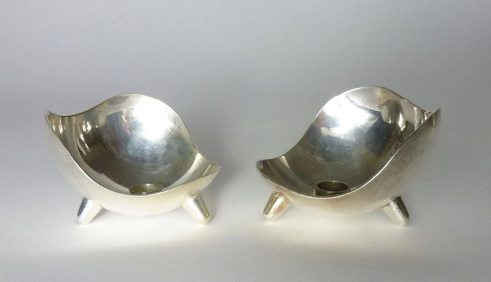 SOLD Danish Mid Century Modern Stainless Steel Candlesticks 1960s