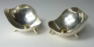 SOLD Danish Mid Century Modern Stainless Steel Candlesticks 1960s