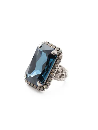 Sorrelli Luxurious Emerald-Cut Cocktail Ring - Night Frost