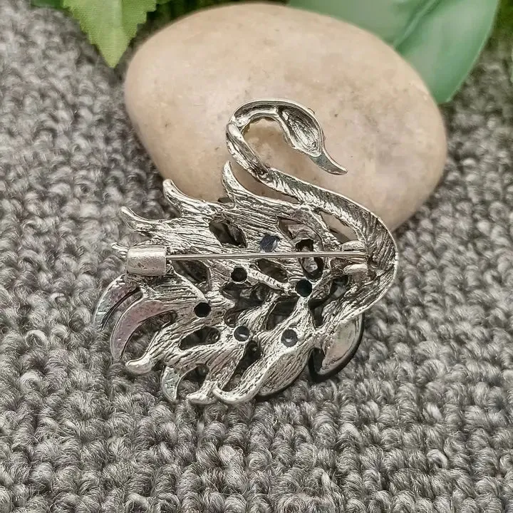 Sparkling Black Swan Brooch