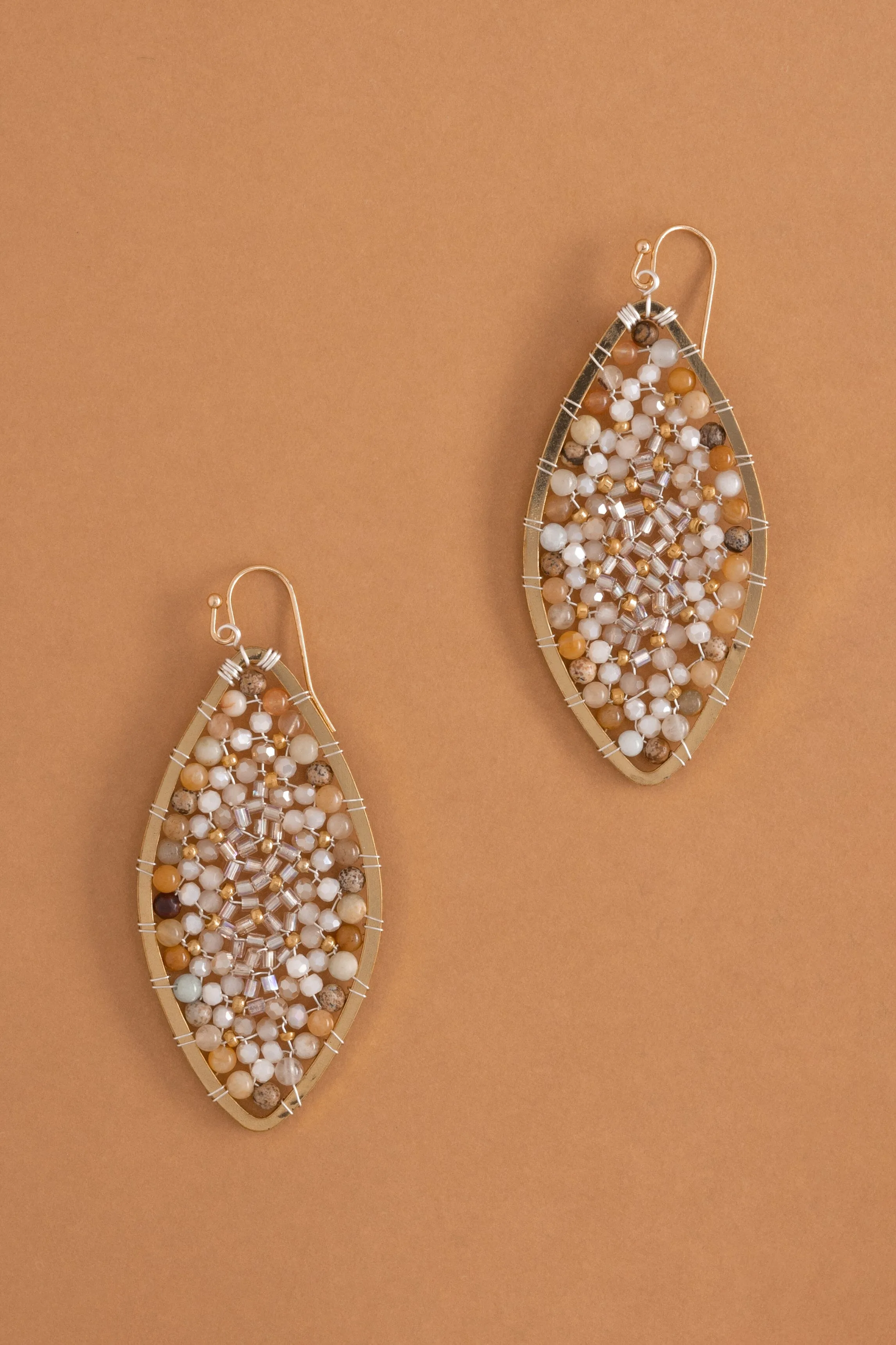 Sparkling Cream Beaded Earrings