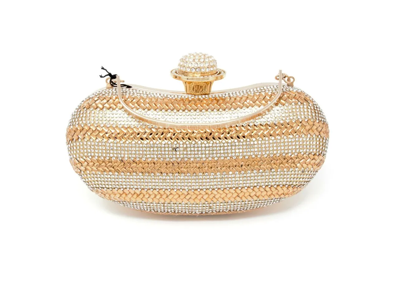 Sparkling Gold & Silver Dual Tone Bean Shape Clutch with Handle and Chain