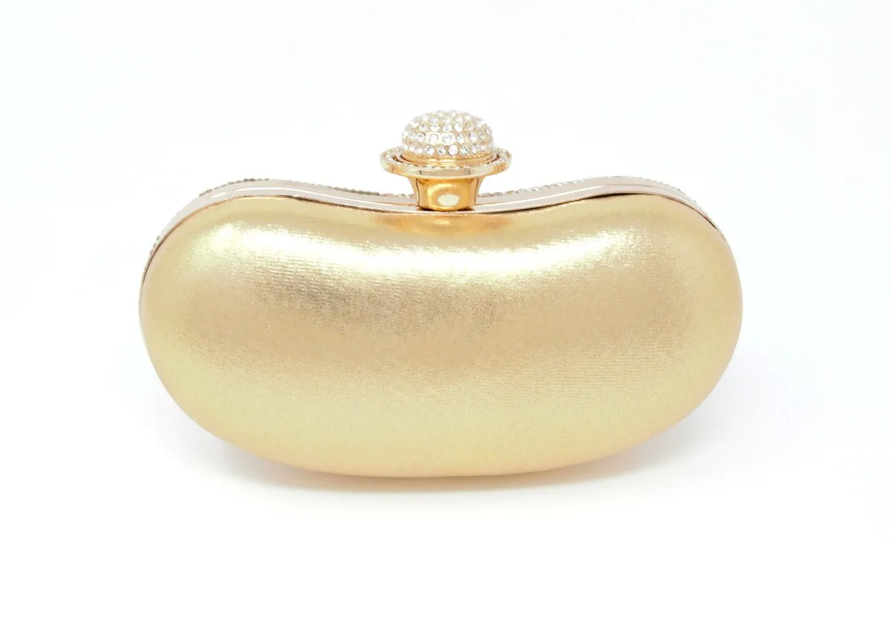 Sparkling Gold & Silver Dual Tone Bean Shape Clutch with Handle and Chain
