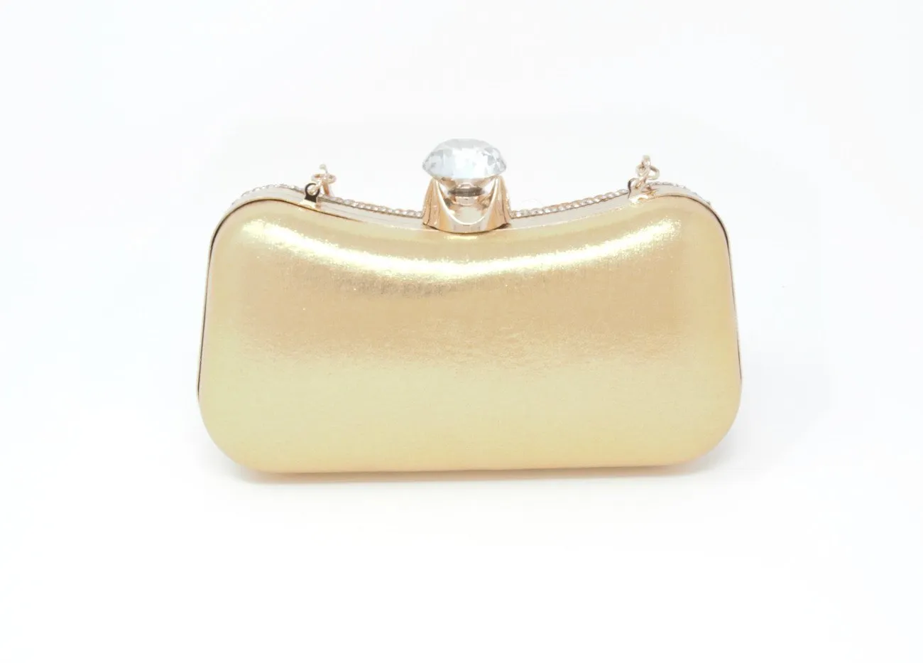 Sparkling Gold & Silver Dual Tone Kohinoor Button Clutch with Handle and Chain