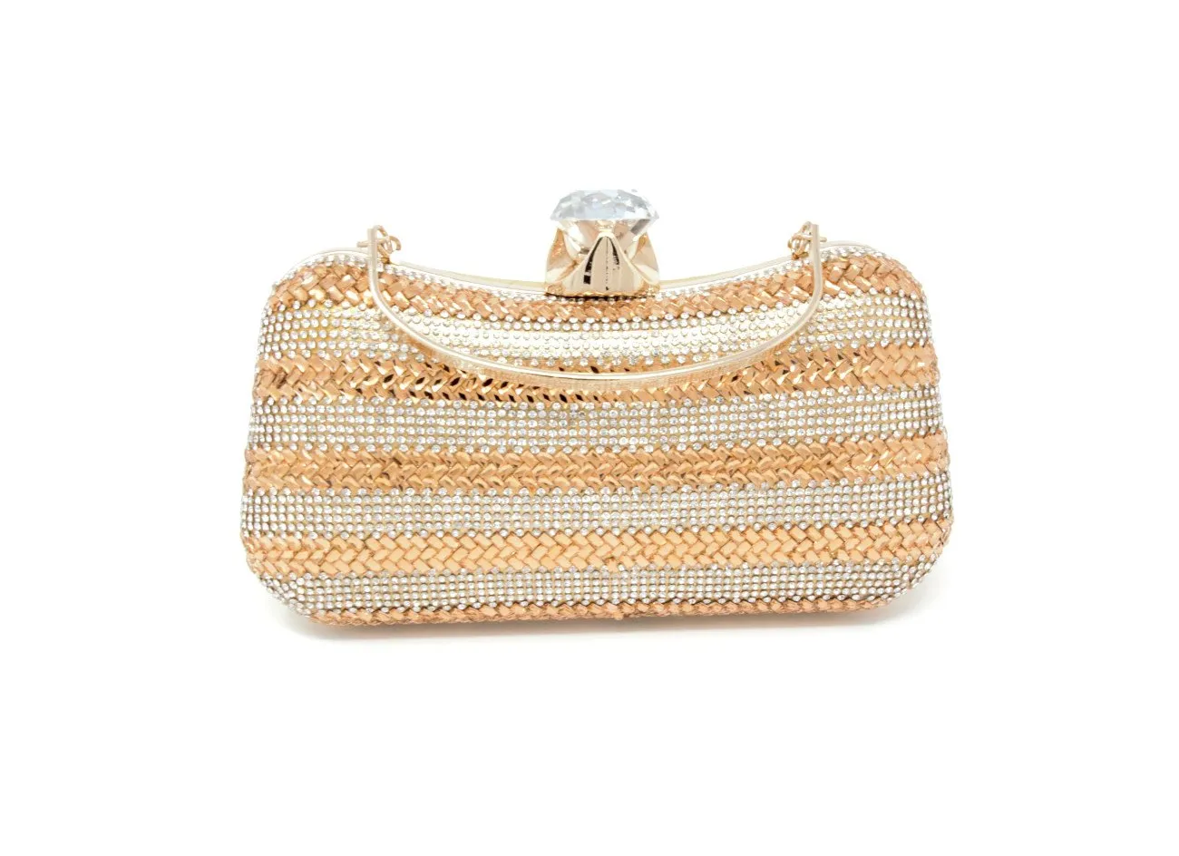 Sparkling Gold & Silver Dual Tone Kohinoor Button Clutch with Handle and Chain
